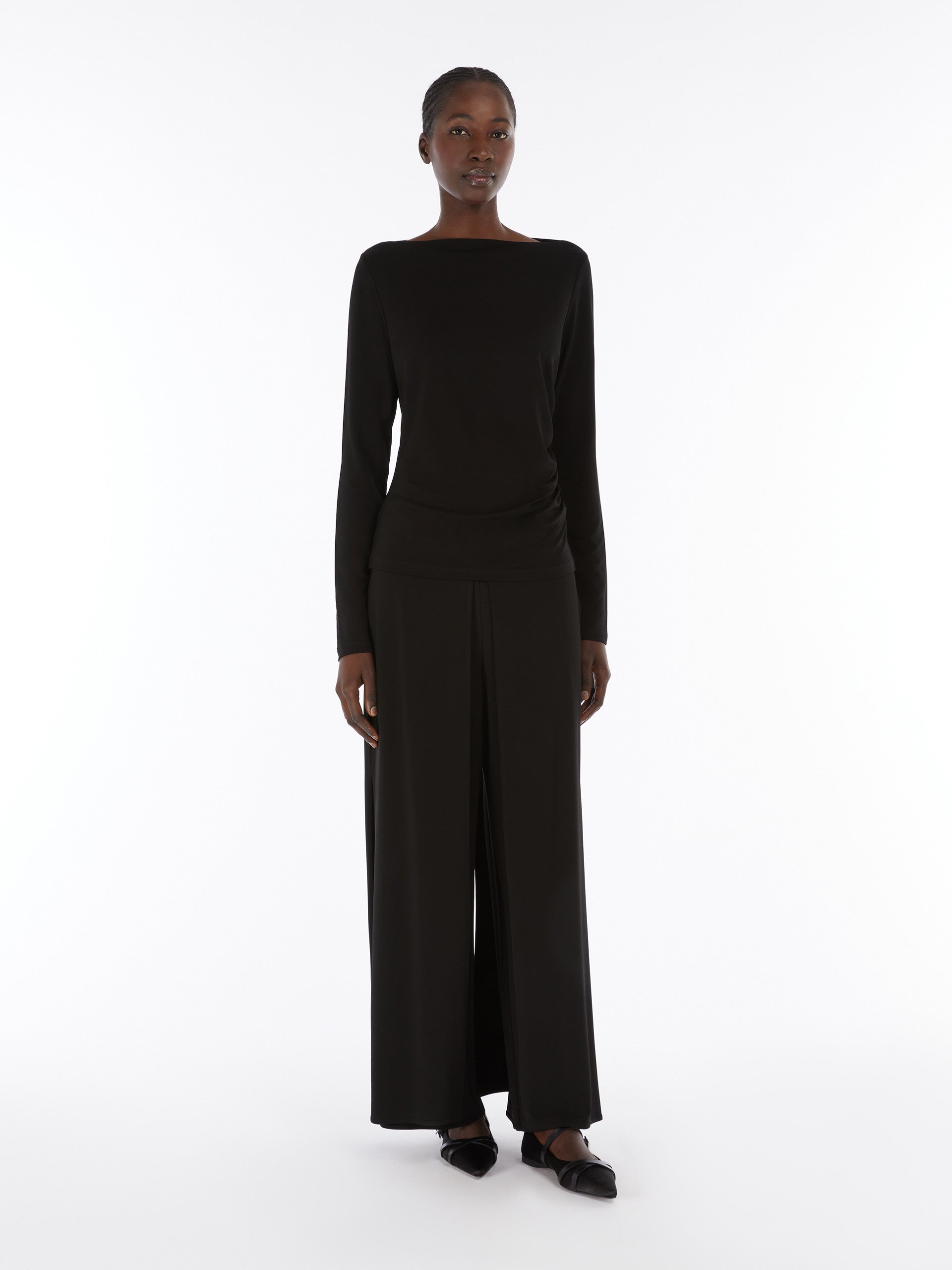 Draped Jersey T-Shirt for Women - Black - Max Mara UAE