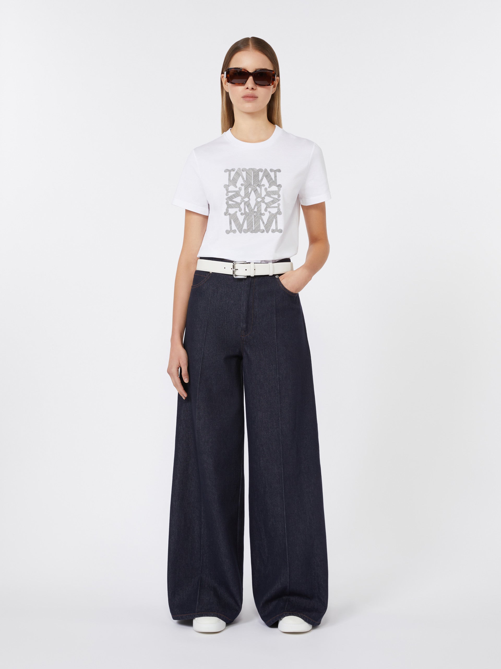 Embroidered Cotton T-Shirt for Women - White - Max Mara UAE