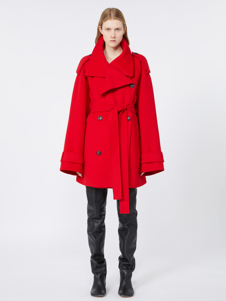 max mara short trench coat in wool - runway