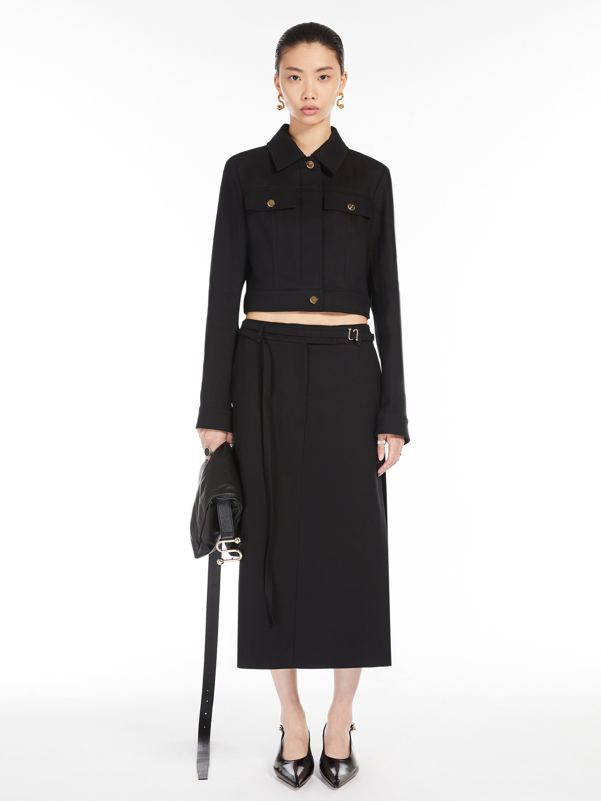 Cotton Cady Cropped Jacket for Women - Black - Max Mara UAE
