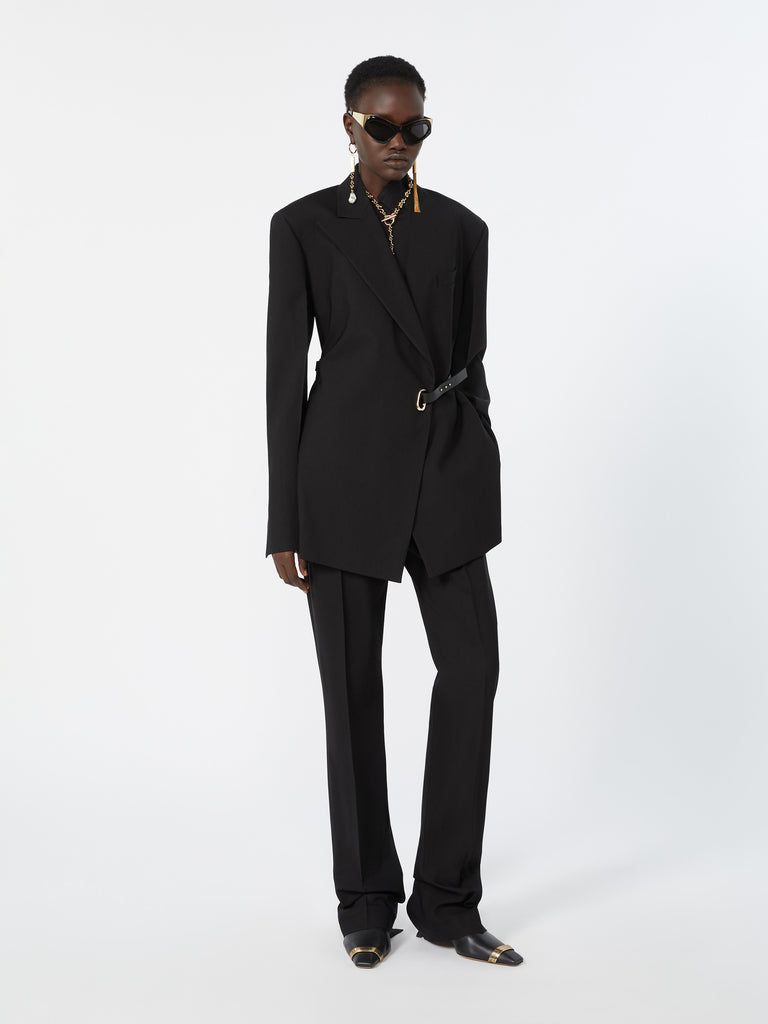 max mara tailored viscose blazer with leather belt detail