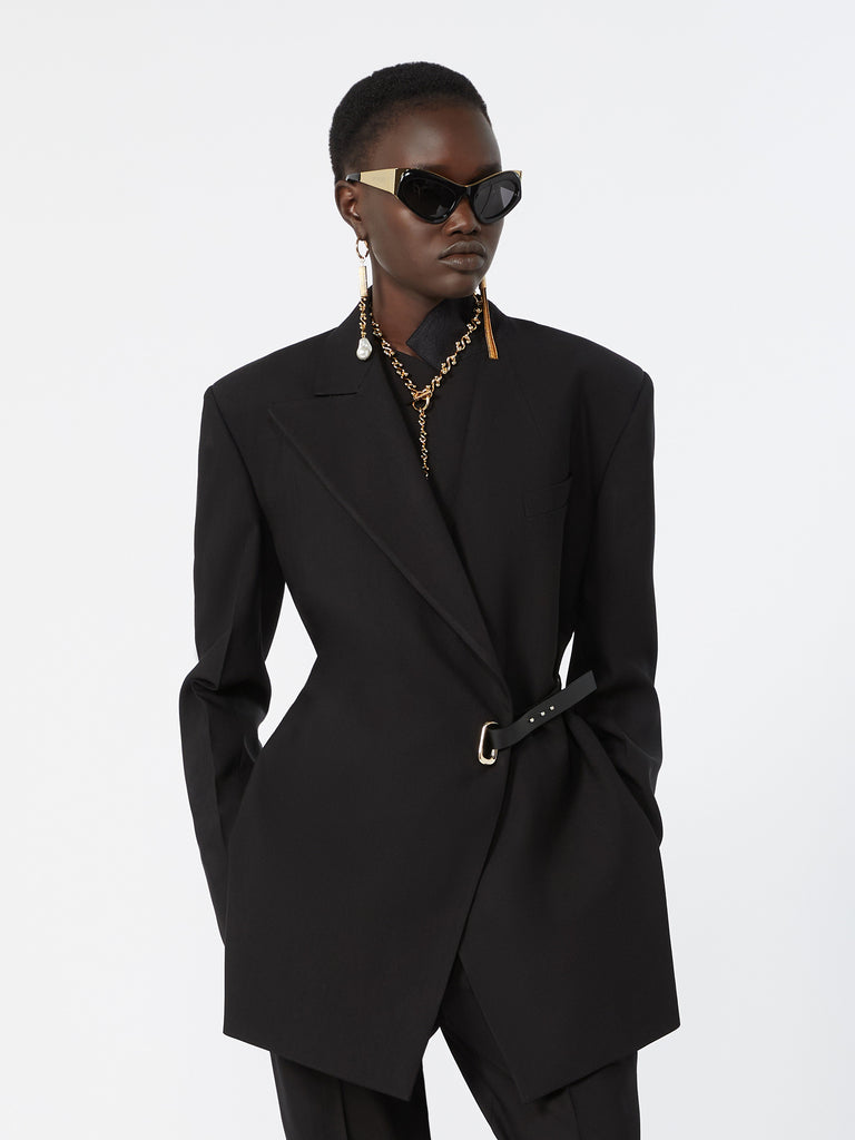 max mara tailored viscose blazer with leather belt detail