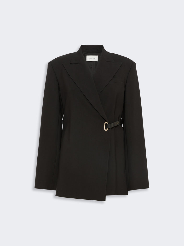 max mara tailored viscose blazer with leather belt detail