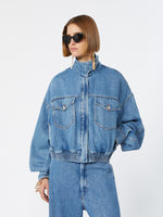 Oversized Indigo Denim Bomber Jacket for Women - Midnightblue - Max Mara UAE