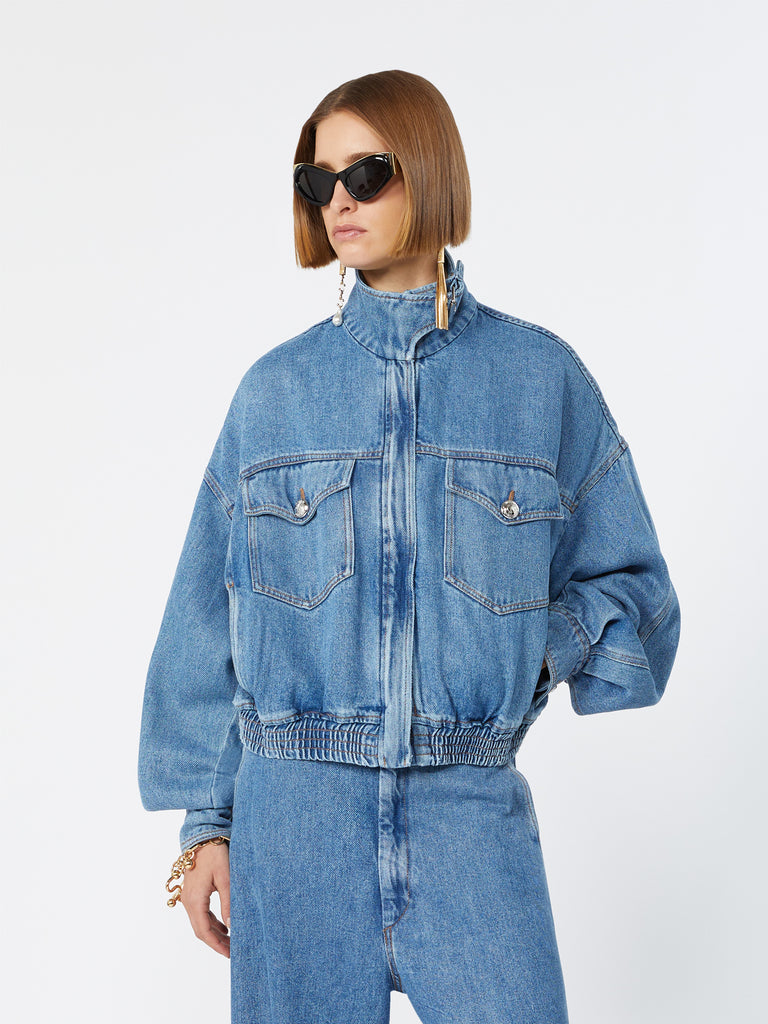 max mara oversized indigo denim bomber jacket