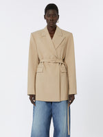 Long Double-Breasted Wool Blazer for Women - Beige Shaded - Max Mara UAE
