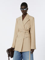 Long Double-Breasted Wool Blazer for Women - Beige Shaded - Max Mara UAE