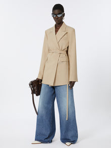 Long Double-Breasted Wool Blazer for Women - Beige Shaded - Max Mara UAE