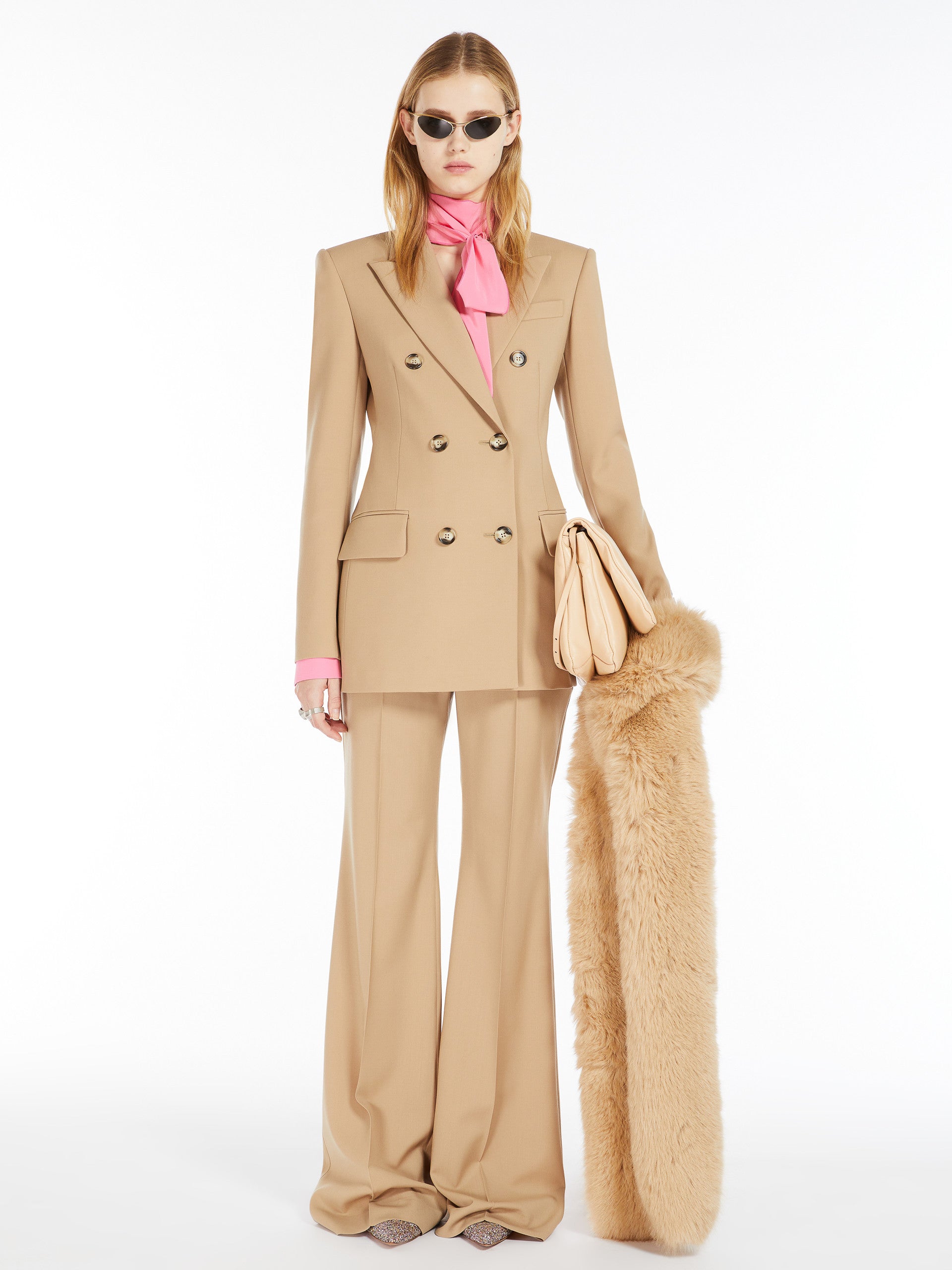 Double-Breasted Stretch Wool Blazer for Women - Beige - Max Mara UAE