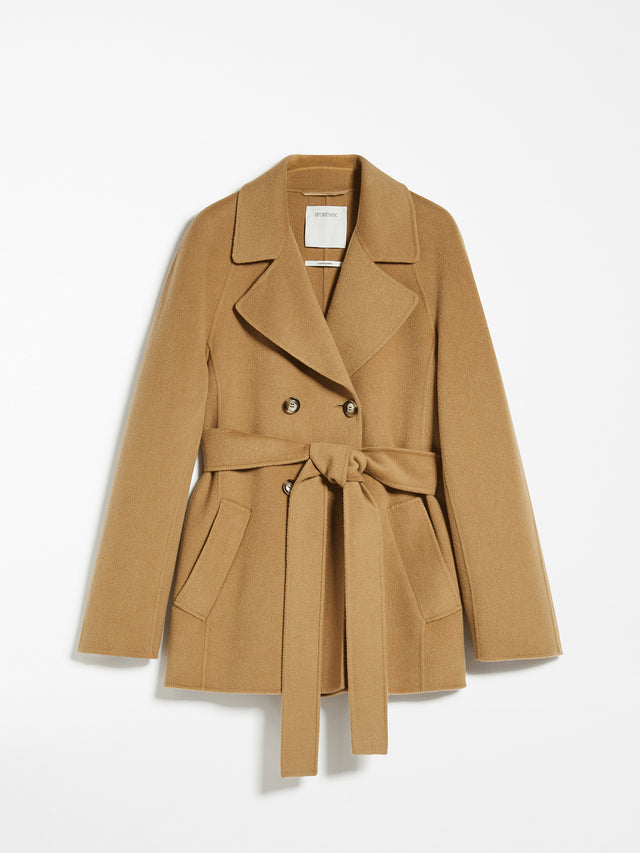 Short, cashmere blend wrap coat