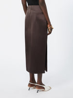 Straight-Fit Long Satin Skirt for Women - Chocolate - Max Mara UAE