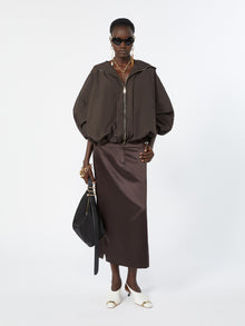 Straight-Fit Long Satin Skirt for Women - Chocolate - Max Mara UAE