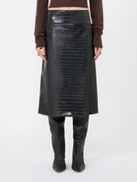 max mara calf-length skirt in crocodile-print patent leather for women