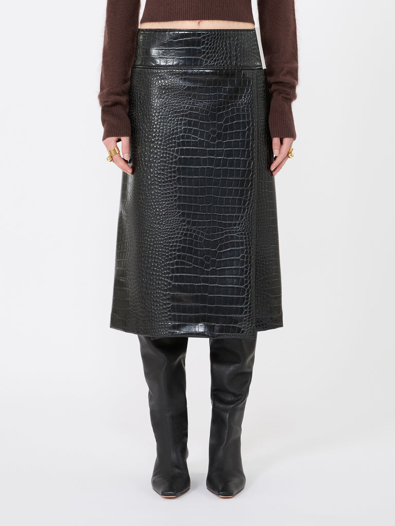 max mara calf-length skirt in crocodile-print patent leather