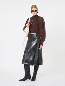 max mara calf-length skirt in crocodile-print patent leather for women
