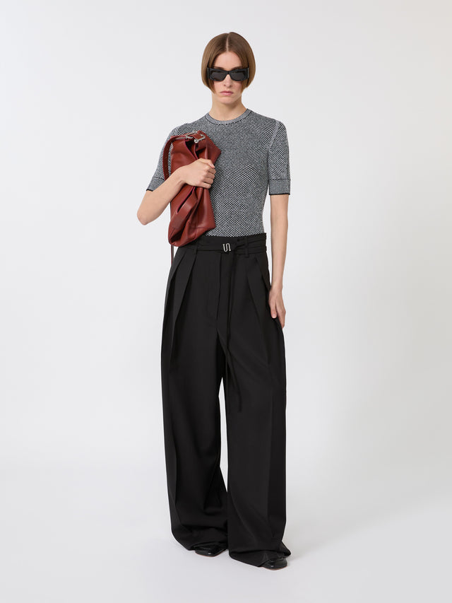 Wide-Fit Stretch Wool Trousers for Women - Black - Max Mara UAE