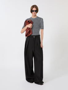 Wide-Fit Stretch Wool Trousers for Women - Black - Max Mara UAE