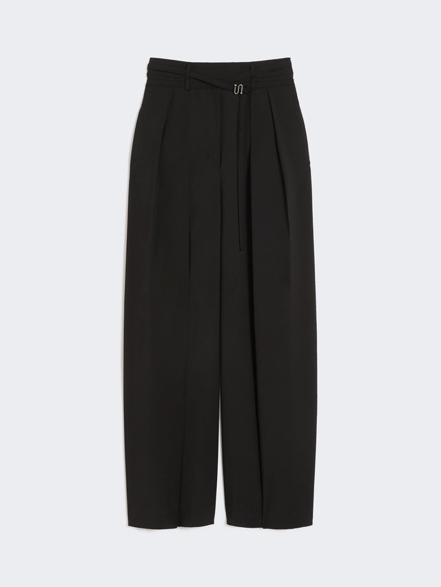 Wide-Fit Stretch Wool Trousers for Women - Black - Max Mara UAE