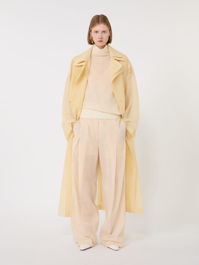 max mara wide-fit trousers in organza-feel cotton voile for women