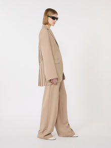 Wide-Fit Stretch Wool Gabardine Trousers for Women - Beige - Max Mara UAE