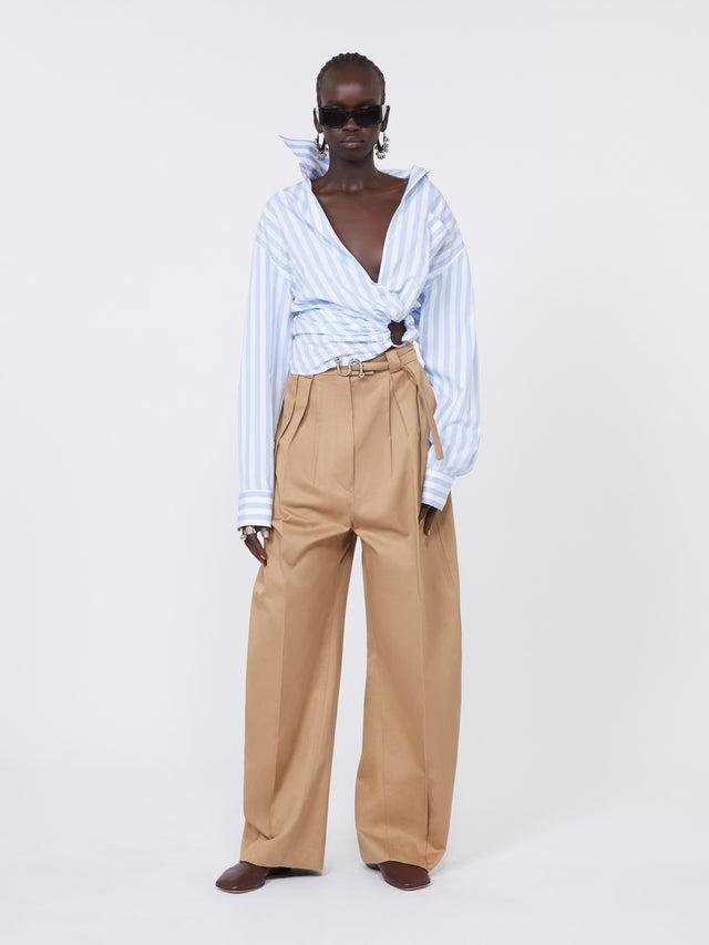 Oversized Gabardine Trousers for Women - Biscuit - Max Mara UAE