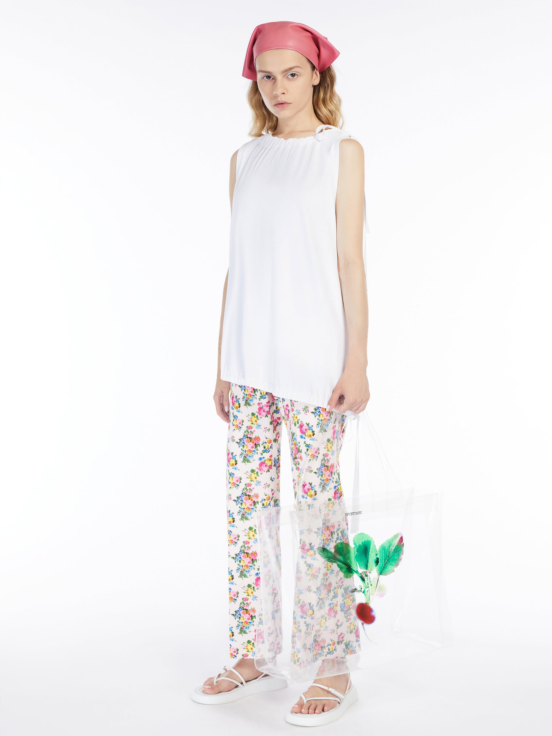 Flared printed cotton trousers