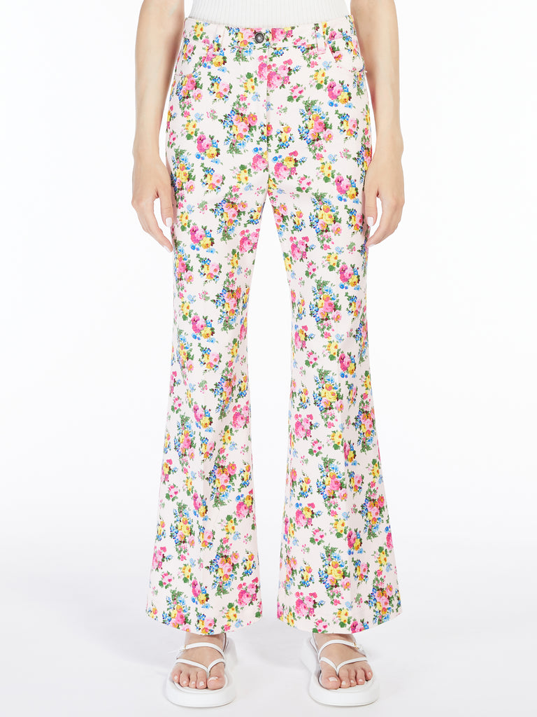 Flared printed cotton trousers