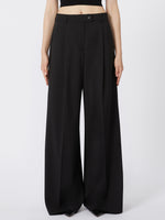 Oversized Stretch Wool Trousers for Women - Black - Max Mara UAE
