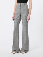 Flared Glen Plaid Wool Trousers for Women - White Black - Max Mara UAE