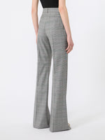 Flared Glen Plaid Wool Trousers for Women - White Black - Max Mara UAE