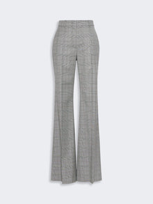 Flared Glen Plaid Wool Trousers for Women - White Black - Max Mara UAE