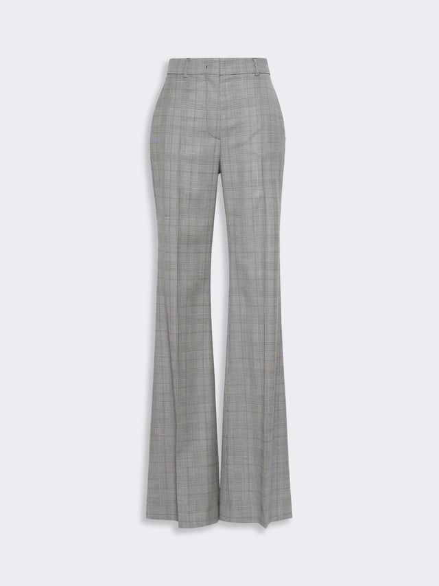 Flared Glen Plaid Wool Trousers for Women - White Black - Max Mara UAE