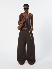 Straight-Fit Shiny Satin Top for Women - Chocolate - Max Mara UAE