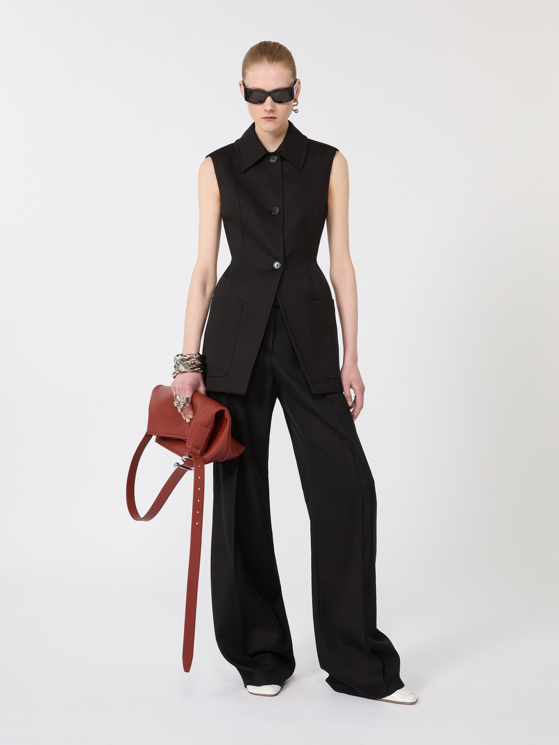 max mara sleeveless fitted gabardine blazer for women