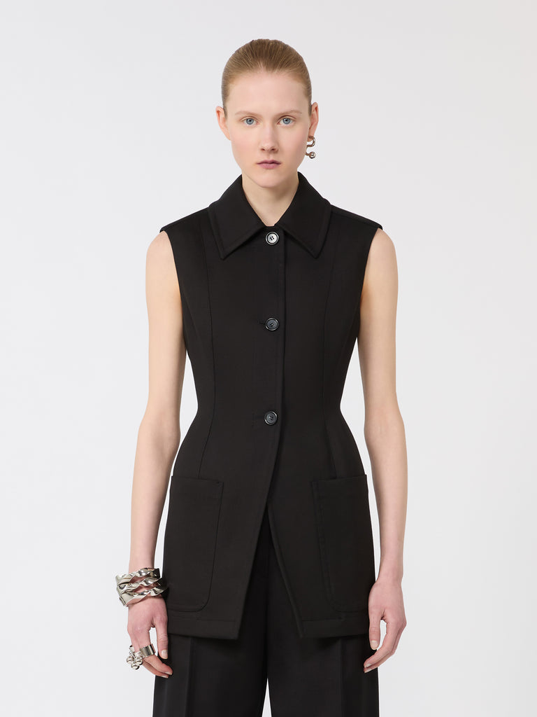 max mara sleeveless fitted gabardine blazer