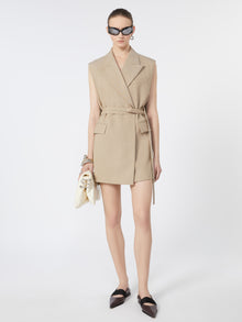 Long Sleeveless Wool Blazer for Women - Beige Shaded - Max Mara UAE