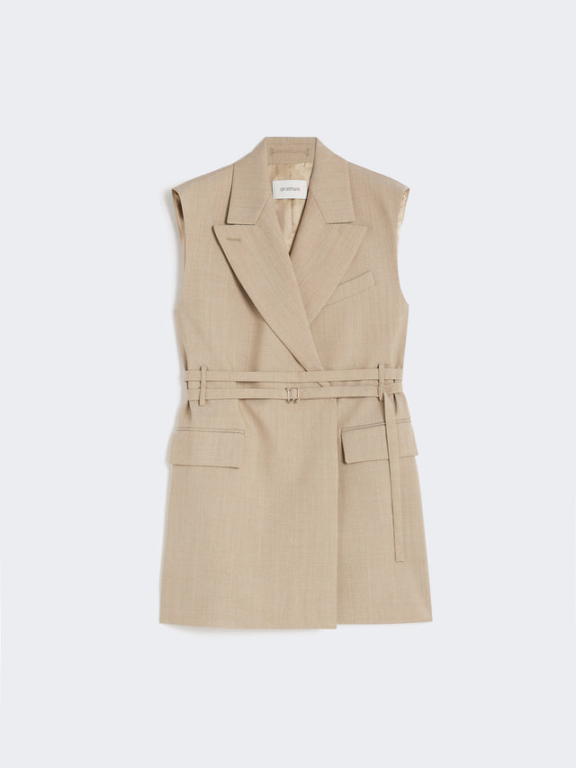 Long Sleeveless Wool Blazer for Women - Beige Shaded - Max Mara UAE