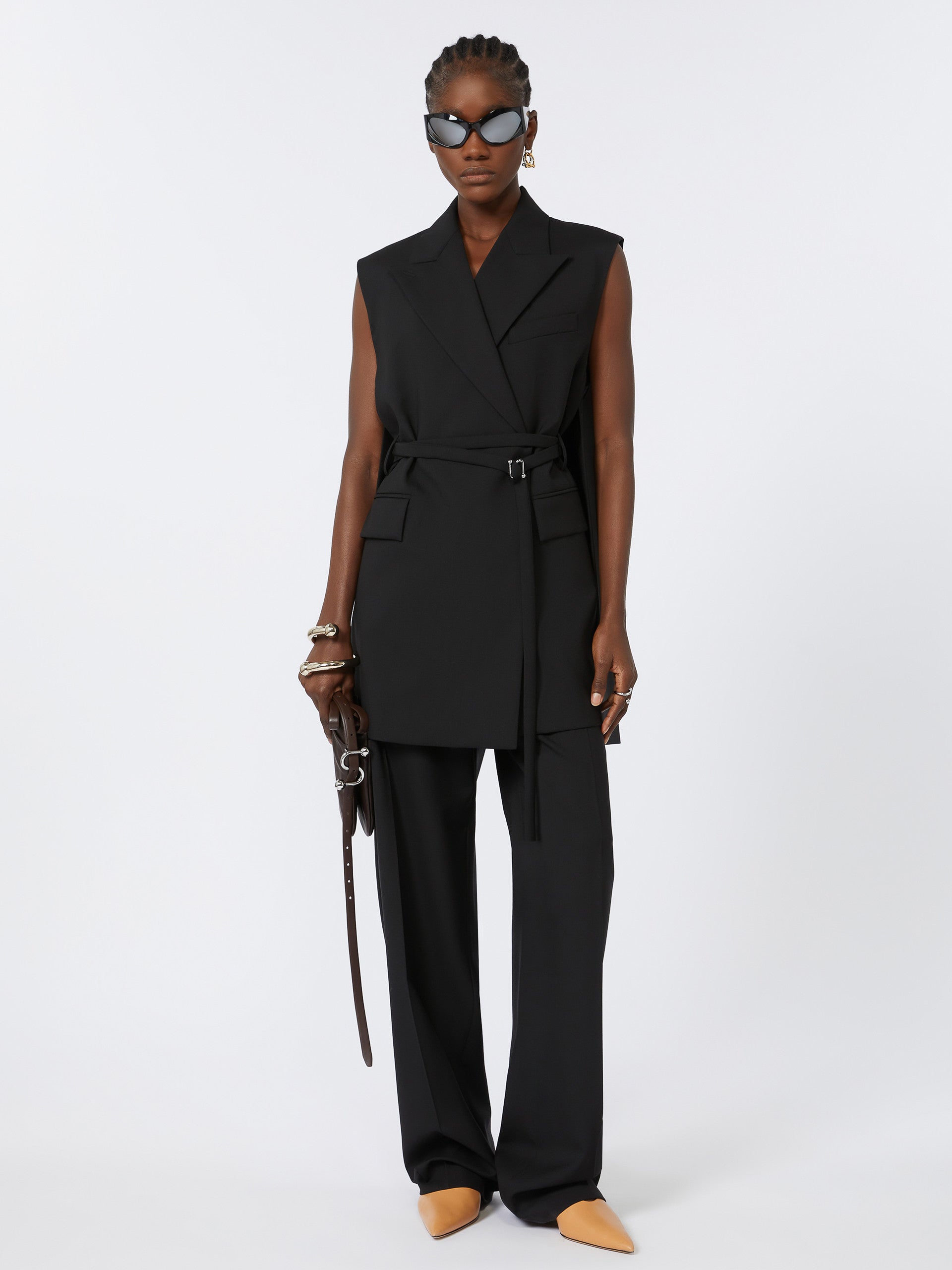 Long Sleeveless Wool Blazer for Women - Black - Max Mara UAE