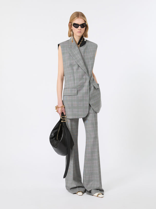 Sleeveless Glen Plaid And Pure Wool Blazer for Women - White Black - Max Mara UAE