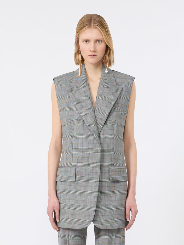 max mara sleeveless glen plaid and pure wool blazer