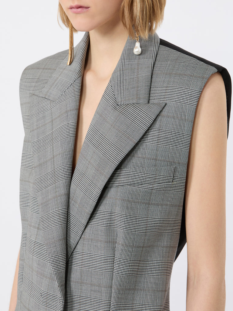 max mara sleeveless glen plaid and pure wool blazer