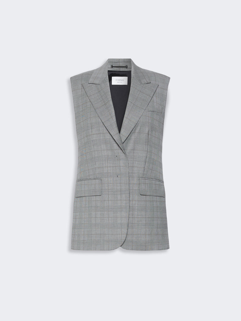 max mara sleeveless glen plaid and pure wool blazer