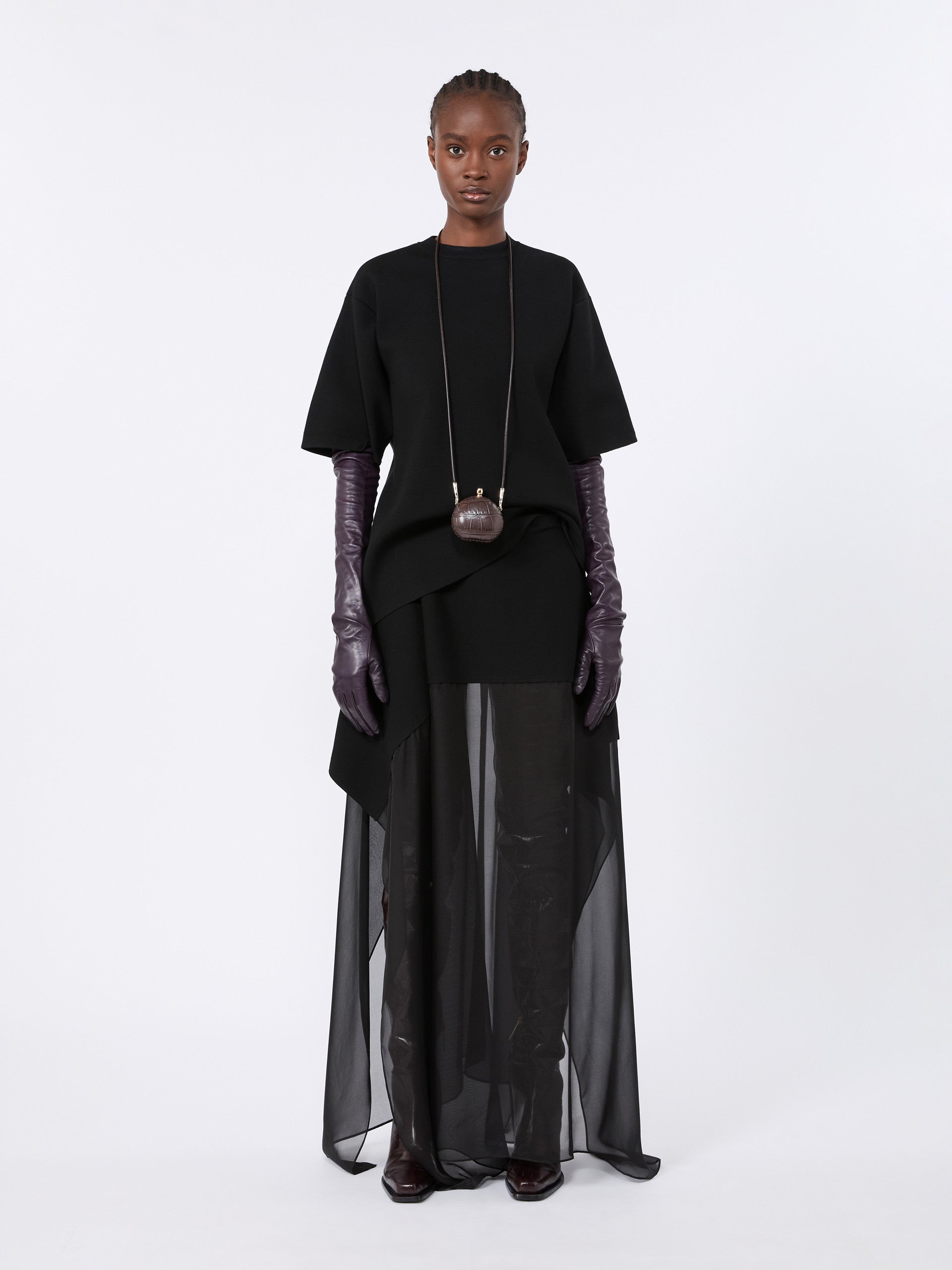 max mara long knit fabric and silk georgette skirt for women