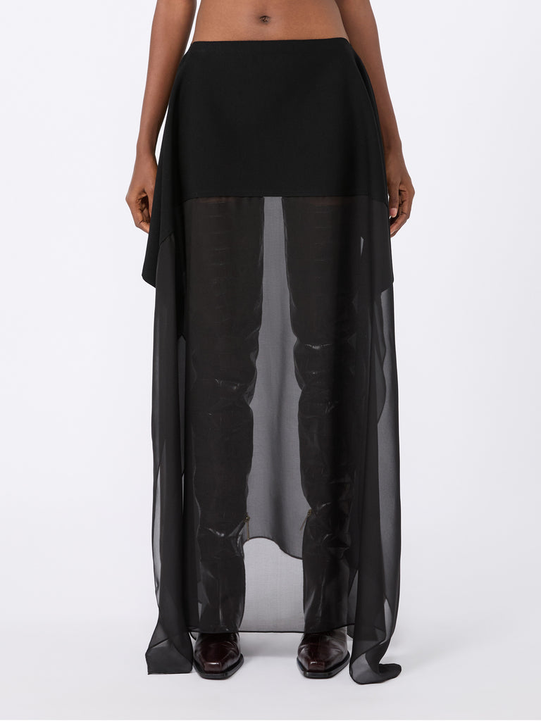 max mara long knit fabric and silk georgette skirt
