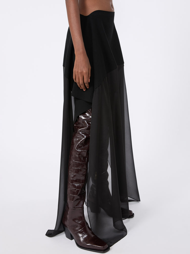 max mara long knit fabric and silk georgette skirt