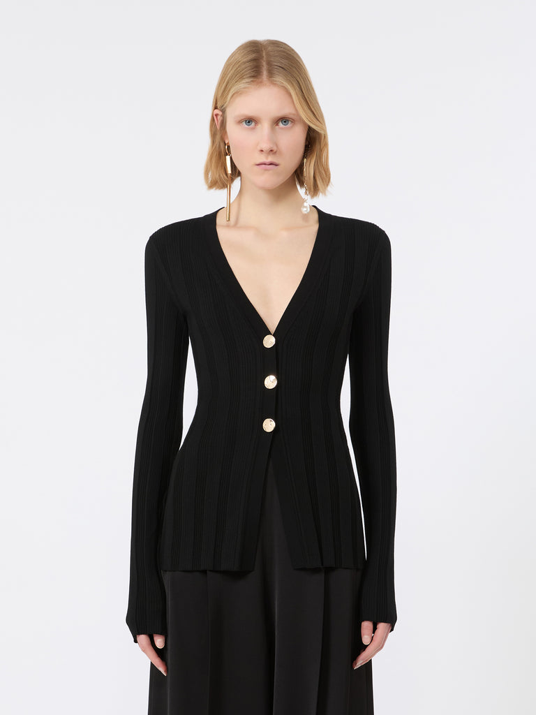 max mara slim-fit rib-knit viscose cardigan
