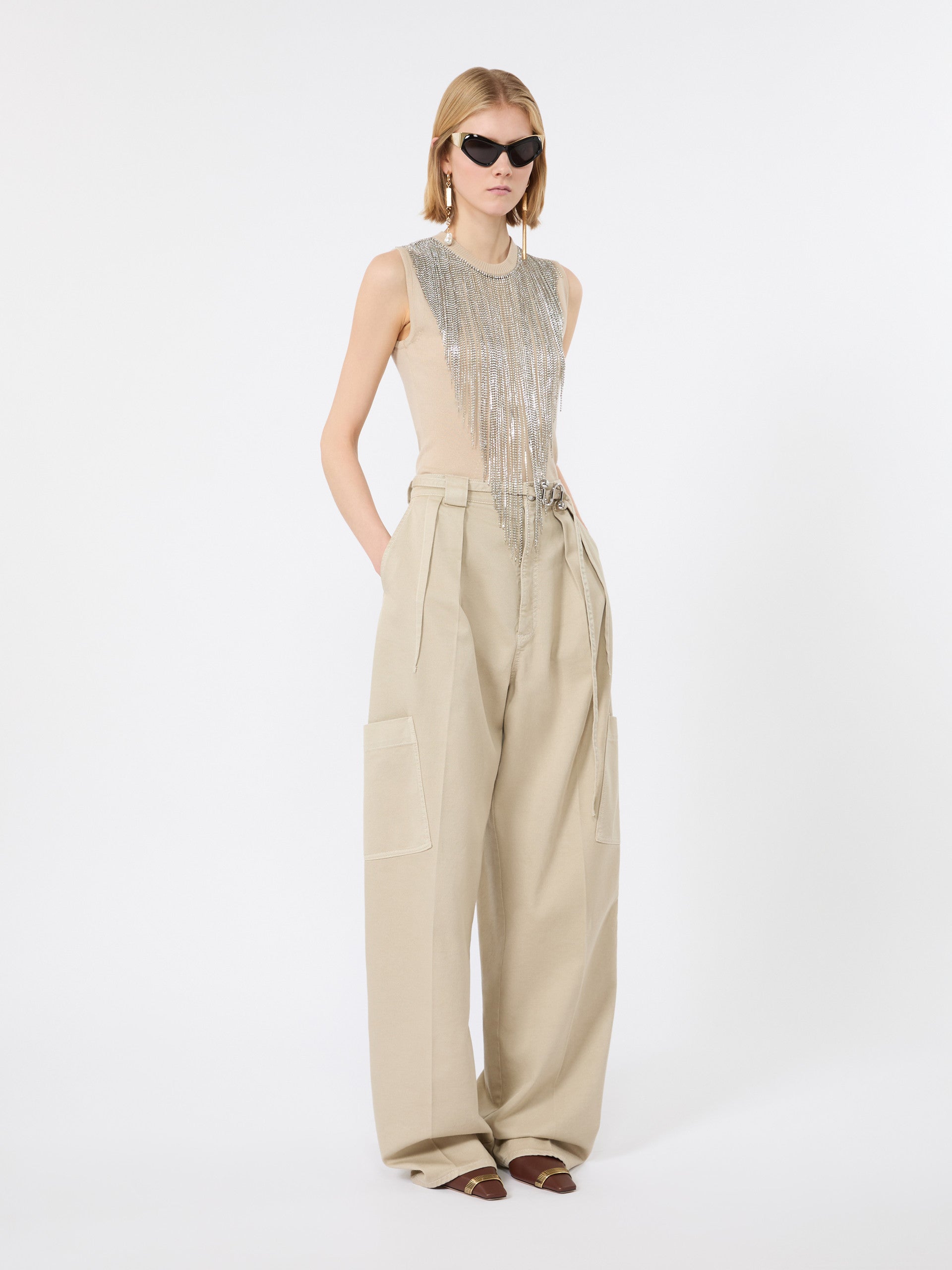 max mara wool top with bejewelled fringe detail for women