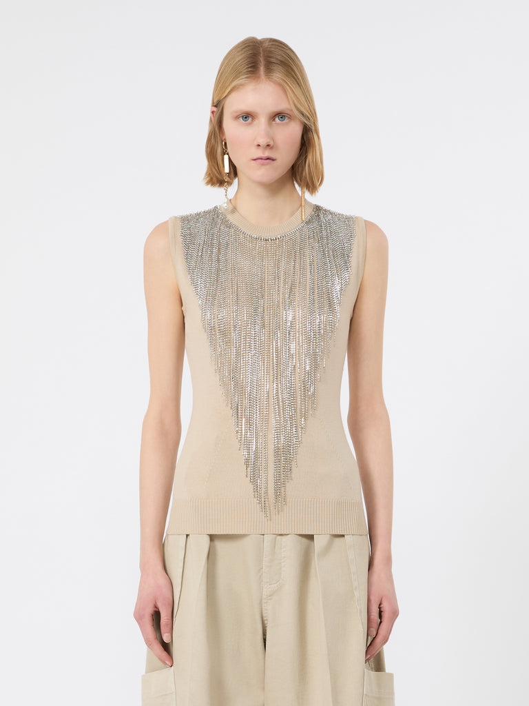 max mara wool top with bejewelled fringe detail