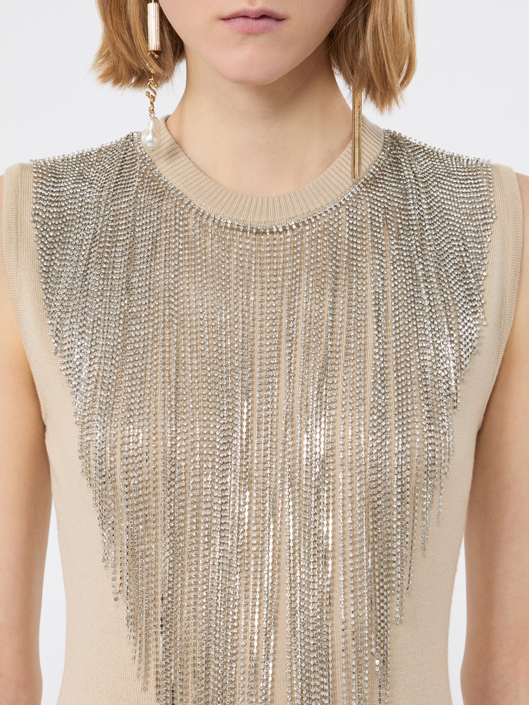 max mara wool top with bejewelled fringe detail