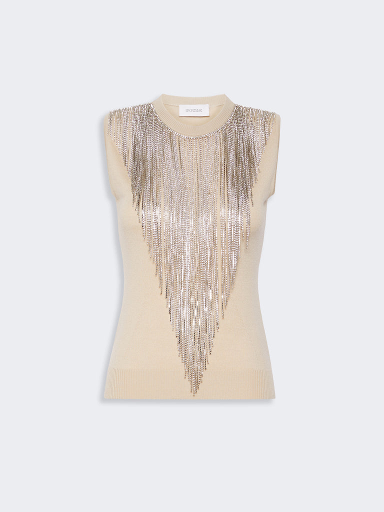 max mara wool top with bejewelled fringe detail